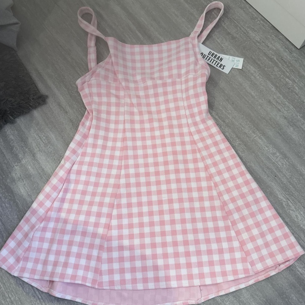 Frankie’s bikinis pink gingham mini dress size medium NWT